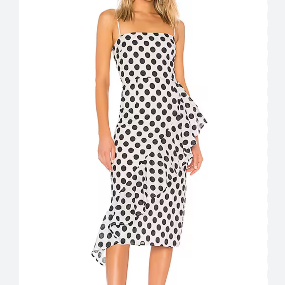 LOVERS and Friends Ellie Midi Dress Black White Polka Dot Ruffle Size Small